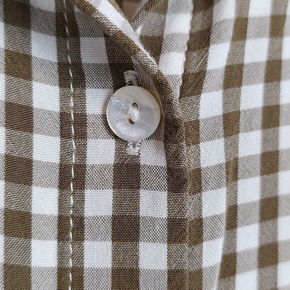 J.Jill Brown Gingham Button Down Long Sleeve Collared Blouse Top Size Small - Picture 8 of 12